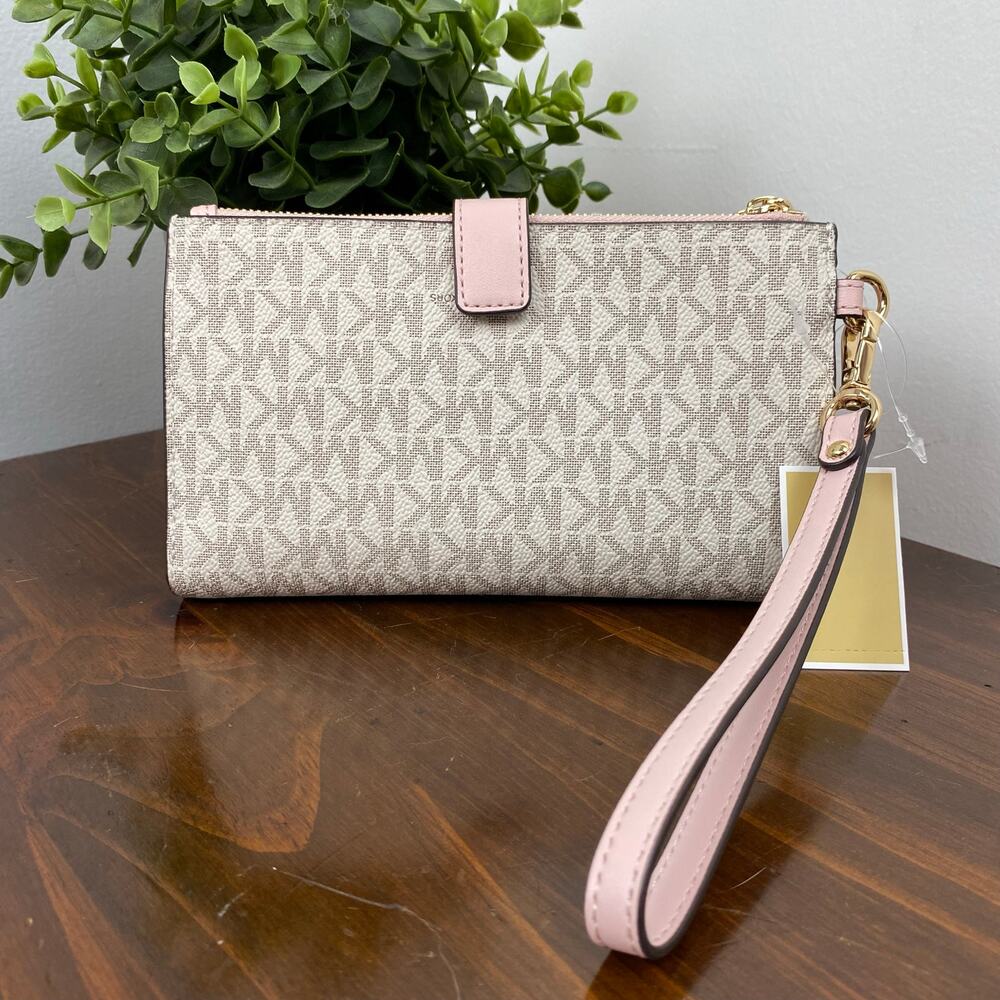 Michael Kors Signature Powder Blush Jet Set Large Double Zip Wristlet - Picture 3 of 16
